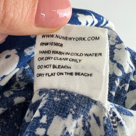 NU NEW YORK Blue White Floral Print Short Cuffed Sleeve Scoop Neck Knit Top S? - Picture 7 of 8